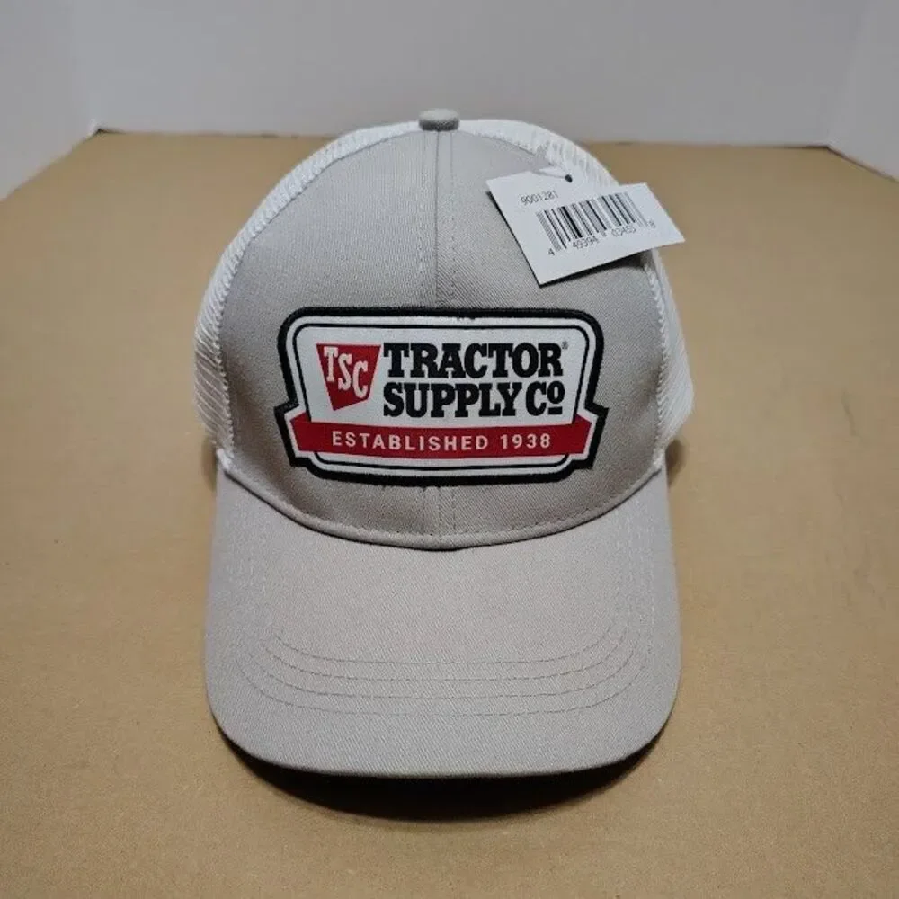 NEW TSC Tractor Supply Co Gray & White Baseball Cap Tag Adjustable Hook & Loop